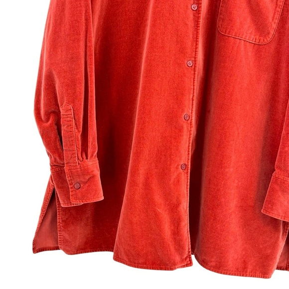 Vintage Liz Claiborne Velour Button Down Shirt Rust Orange Loose Fit Plus Sz 20 - Picture 8 of 11